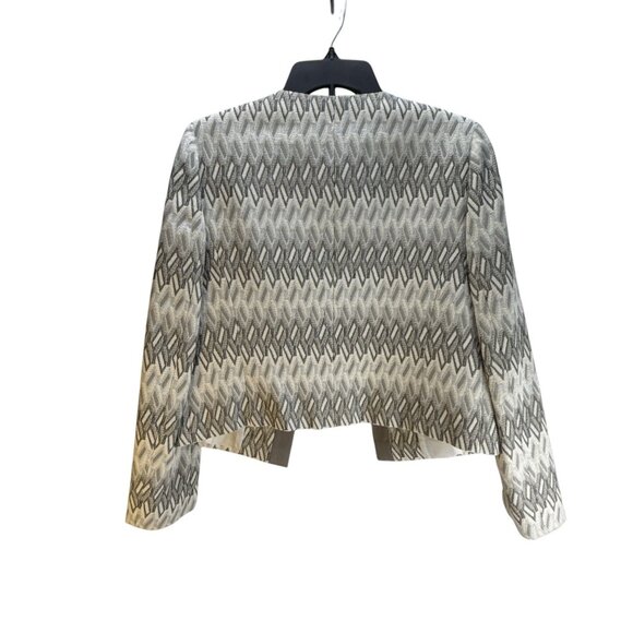 Tahari Geometric Pattern Open Front Blazer Jacket Women's Gray White Size 8 - Picture 2 of 10